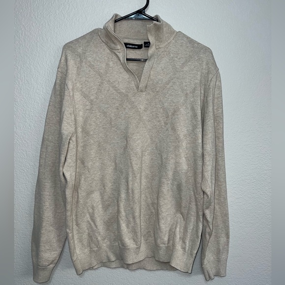 Claiborne Men’s 1/4 zip Cotton pullover Sweater Size Medium Cream color - Picture 1 of 9